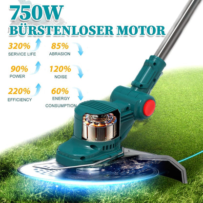 2026 Hengriacly Rasentrimmer mit Akku 21V, Akku Rasentrimmer für Makita Akku, Rasentrimmer mit Unkrautbürste, Freischneider akku, Motorsense Akku- Inkl. 2X4.0Ah Akku & Ladegerät, 750W Bürstenloser Motor