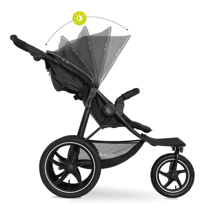 2026 hauck Kinderwagen Runner 2, Dreirad Buggy mit XL Lufträder für Kinder bis 22 kg, UV-Schutz 50+, Belüftungsfenster, Höhenverstellbar, Faltbar, XL Korb bis 3 kg, Liegefunktion (Black)