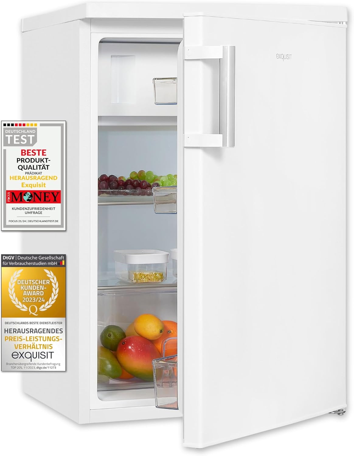 2026 Exquisit Kühlschrank mit Gefrierfach, 120 Liter, 4-Sterne-Gefrierfach, Kühlschrank freistehend, KS516-4-H-010D weiss