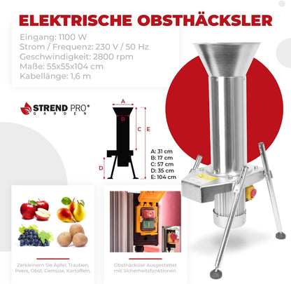 2026 STREND PRO Obsthäcksler Edelstahl mit 1100W/2800rpm motor - Obsthäcksler Elektrisch fur Kartoffeln/Obst und Beerenmühle - Rübenmühle/Obstmühle Elektrisch für müheloses Hacken - Obstmühle Edelstahl