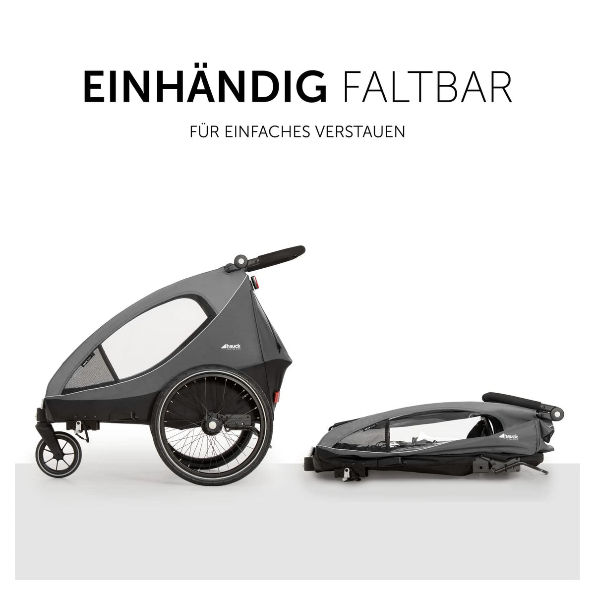 2026 hauck Fahrradanhänger & Kinderwagen Dryk Duo Plus mit Federung, für 2 Kinder (6-48 Monate), inkl. Deichsel, Buggyrad, Fahne und LED Licht, Faltbar, Höhenverstellbar, XL Kofferaum (Dark Green)