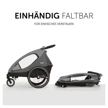 2026 hauck Fahrradanhänger & Kinderwagen Dryk Duo Plus mit Federung, für 2 Kinder (6-48 Monate), inkl. Deichsel, Buggyrad, Fahne und LED Licht, Faltbar, Höhenverstellbar, XL Kofferaum (Dark Green)