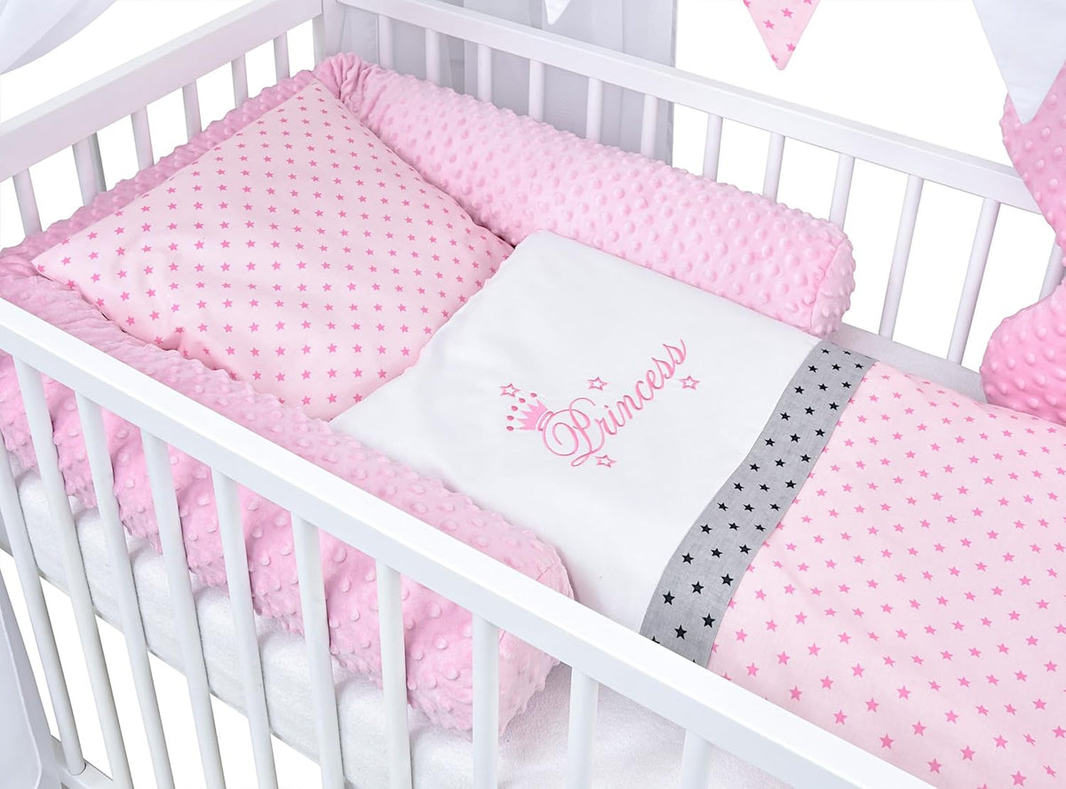 2026 Baby Delux Babybett Komplett Set Hausbett 60x120 cm weiß Schublade Rausfallschutz Kinderbett Matratze Bettwäsche Deko Set (Prince Stars)