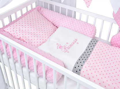 2026 Baby Delux Babybett Komplett Set Hausbett 60x120 cm weiß Schublade Rausfallschutz Kinderbett Matratze Bettwäsche Deko Set (Prince Stars)