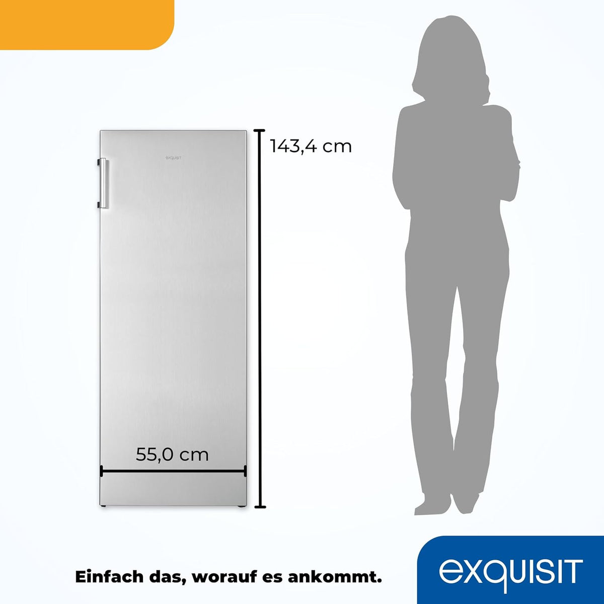 2026 Exquisit Kühlschrank ohne Gefrierfach, Großer Kühlschrank, 5 Ablagen, 242 Liter, Vollraumkühlschrank 143 cm hoch, KS5320-V-H-040E weiss