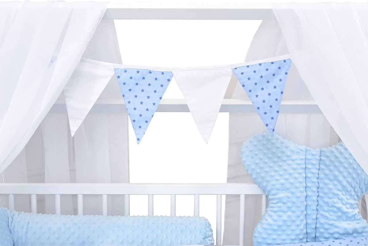 2026 Baby Delux Babybett Komplett Set Hausbett 60x120 cm weiß Schublade Rausfallschutz Kinderbett Matratze Bettwäsche Deko Set (Prince Stars)