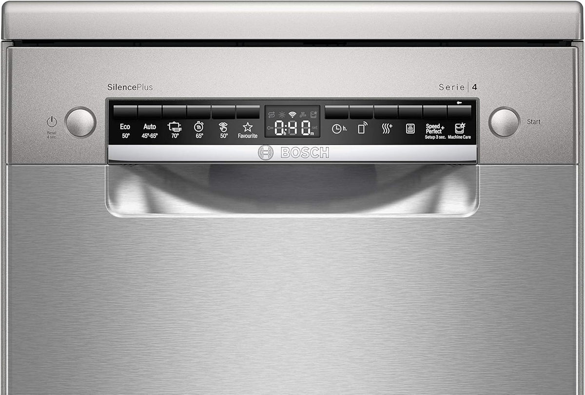 2026 Bosch SPS4HMI61E Serie 4 Freistehender Geschirrspüler / E / 45 cm / Edelstahl / 76 kWh/100 Zyklen / 10 MGD / SuperSilence / Extra Trocknen / VarioSchublade / Home Connect