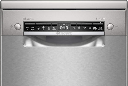 2026 Bosch SPS4HMI61E Serie 4 Freistehender Geschirrspüler / E / 45 cm / Edelstahl / 76 kWh/100 Zyklen / 10 MGD / SuperSilence / Extra Trocknen / VarioSchublade / Home Connect