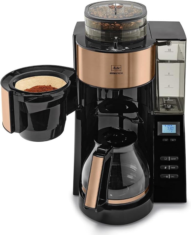 2026 Melitta AromaFresh - Filterkaffeemaschine - mit Glaskanne - integriertes Mahlwerk - Timer Funktion - 10 Tassen - Pure Black