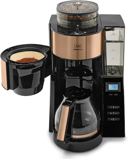 2026 Melitta AromaFresh - Filterkaffeemaschine - mit Glaskanne - integriertes Mahlwerk - Timer Funktion - 10 Tassen - Pure Black