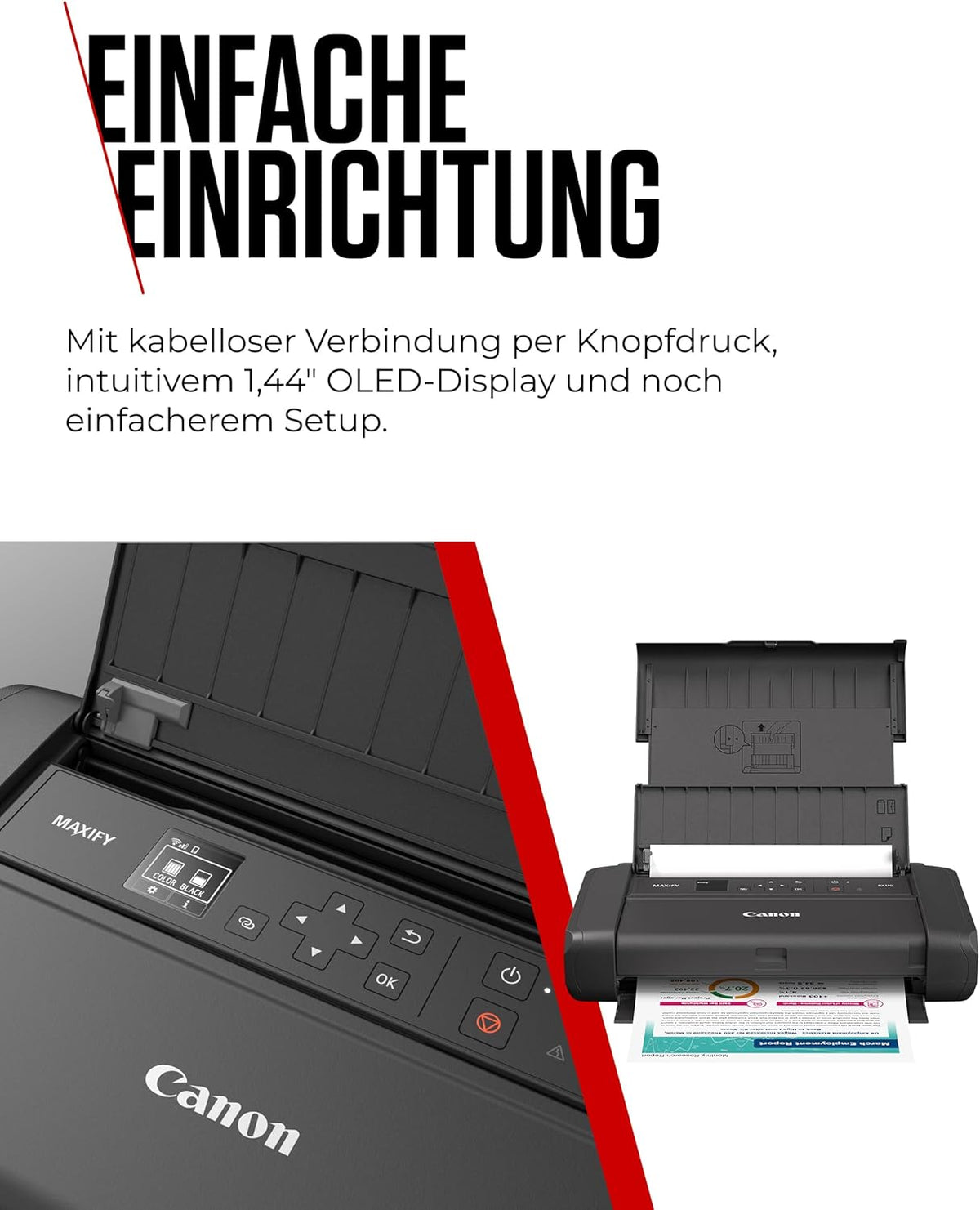 2026 Canon PIXMA TR150 mobiler Drucker mit Akku (WLAN, Cloud, AirPrint, 4.800 DPI x 1.200 DPI, Highspeed USB Typ C, OLED-Display, Tintenstrahldrucker), schwarz