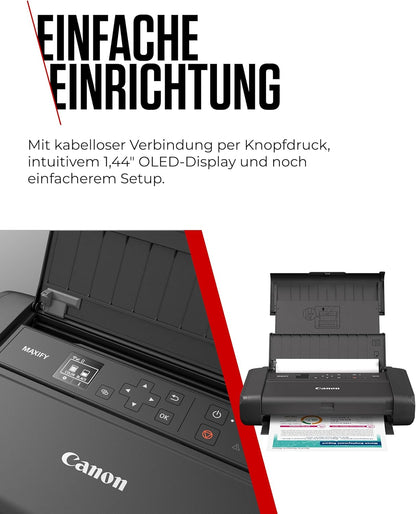 2026 Canon PIXMA TR150 mobiler Drucker mit Akku (WLAN, Cloud, AirPrint, 4.800 DPI x 1.200 DPI, Highspeed USB Typ C, OLED-Display, Tintenstrahldrucker), schwarz