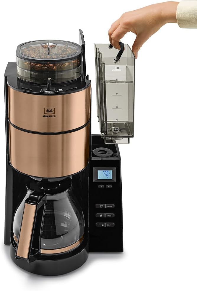 2026 Melitta AromaFresh - Filterkaffeemaschine - mit Glaskanne - integriertes Mahlwerk - Timer Funktion - 10 Tassen - Pure Black