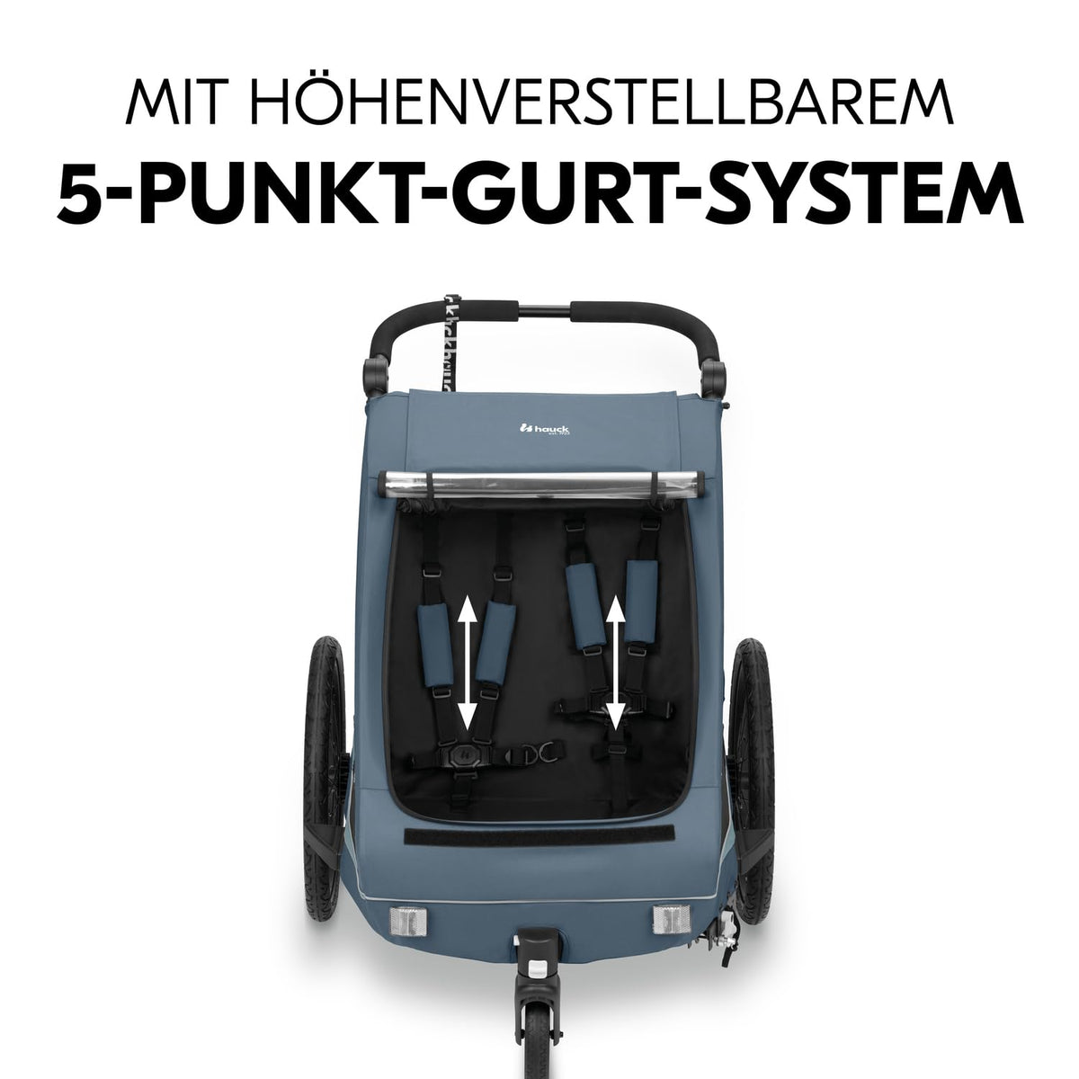 2026 hauck Fahrradanhänger & Kinderwagen Dryk Duo Plus mit Federung, für 2 Kinder (6-48 Monate), inkl. Deichsel, Buggyrad, Fahne und LED Licht, Faltbar, Höhenverstellbar, XL Kofferaum (Dark Green)