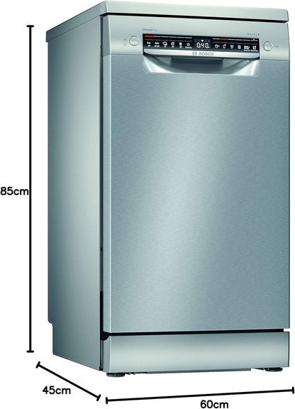 2026 Bosch SPS4HMI61E Serie 4 Freistehender Geschirrspüler / E / 45 cm / Edelstahl / 76 kWh/100 Zyklen / 10 MGD / SuperSilence / Extra Trocknen / VarioSchublade / Home Connect