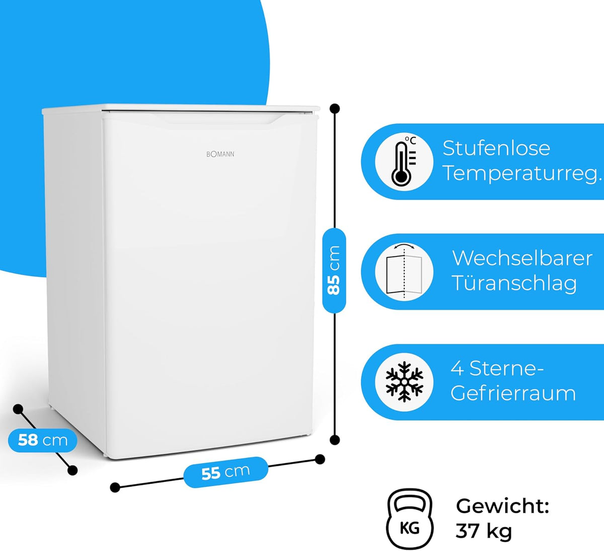 2026 Bomann Gefrierschrank 87L | Gefrierschrank klein mit Temperaturbereich ≤ -18°C | 3 Schubladen | Tiefkühlschrank mit wechselbarem Türanschlag | Freezer Tiefkühlschrank klein GS 7253 weiß