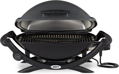 2026 Weber Q2400 Elekrogrill mit Seitentischen, 54 x 39cm Grillfäche, portable, 2-geteilter porzellanemaillierter Guss-Grillrost, Aluminiumguss Deckel & Gehäuse - Dark Grey (55020079)