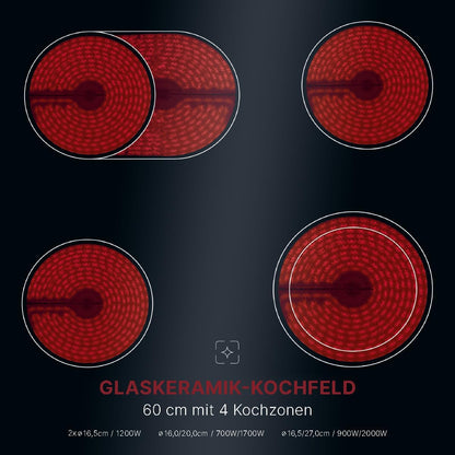 2026 Bomann Elektroherd-Set | Einbauherd mit Ceranfeld | Kochfeld mit 4 Kochzonen | Einbaubackofen mit 56l Nutzinhalt | 9 Backofen Funktionen | Glaskeramik-Kochfeld mit Bräterzone | EHBC 7936 IX