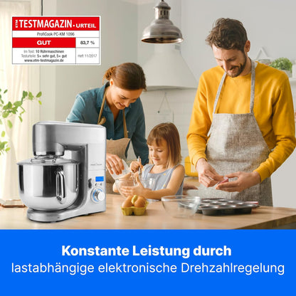 2026 ProfiCook® Küchenmaschine mit XXXL-Edelstahlschüssel | Rühgerät 10L mit 1500W Motor | Knetmaschine inkl. Haken & Schneebesen | Teigknetmaschine Spritzschutz mit Nachfüllöffnung | PC-KM 1096