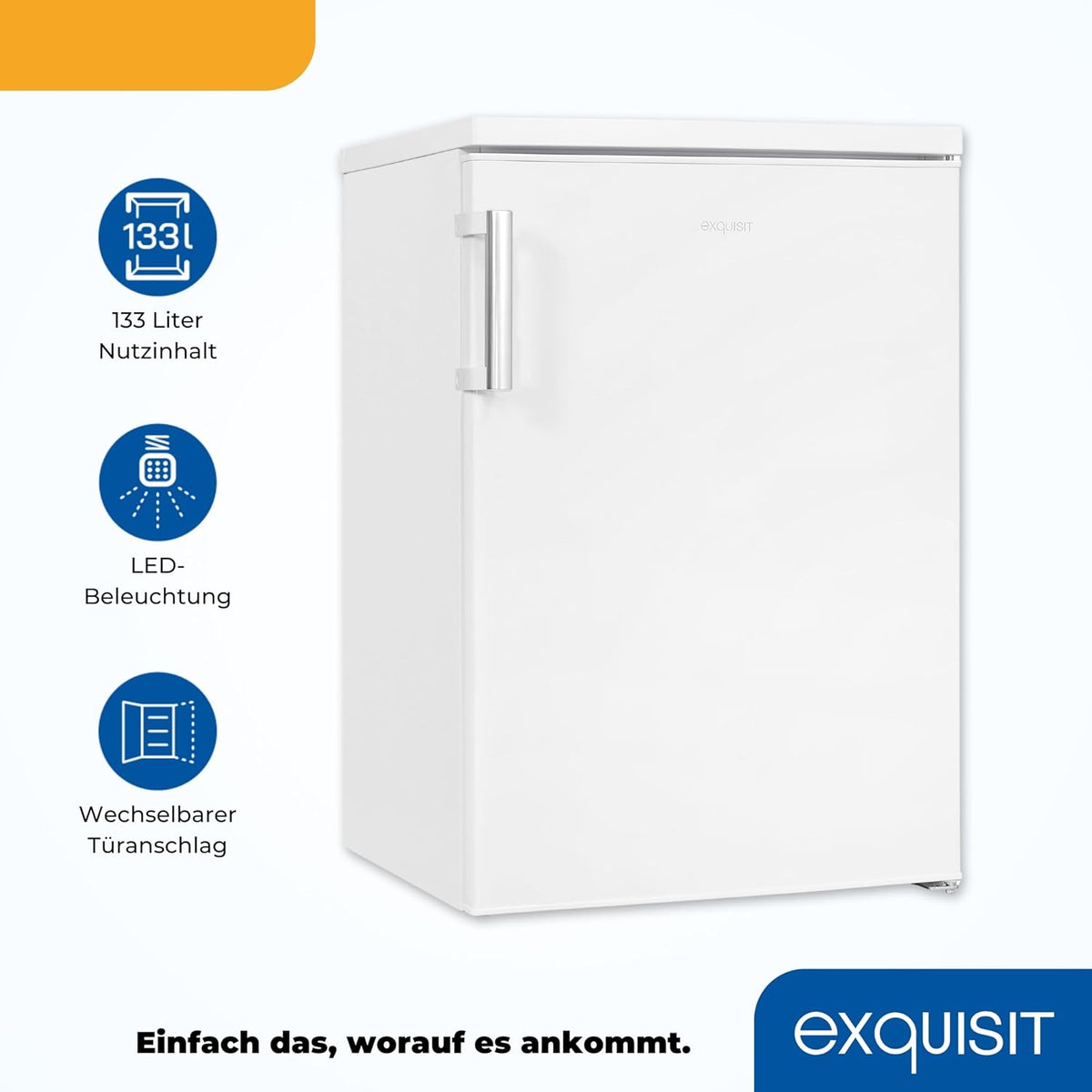 2026 Exquisit Kühlschrank ohne Gefrierfach, 133 Liter, Vollraumkühlschrank freistehend, Türanschlag Wechselbar, KS516-V-H-010D weiss