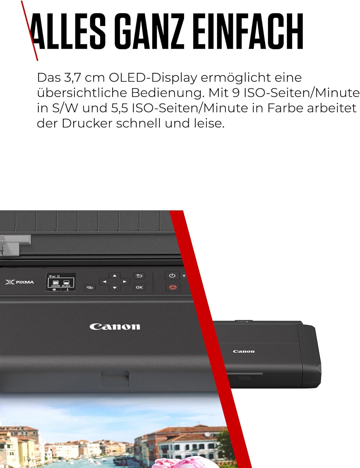 2026 Canon PIXMA TR150 mobiler Drucker mit Akku (WLAN, Cloud, AirPrint, 4.800 DPI x 1.200 DPI, Highspeed USB Typ C, OLED-Display, Tintenstrahldrucker), schwarz