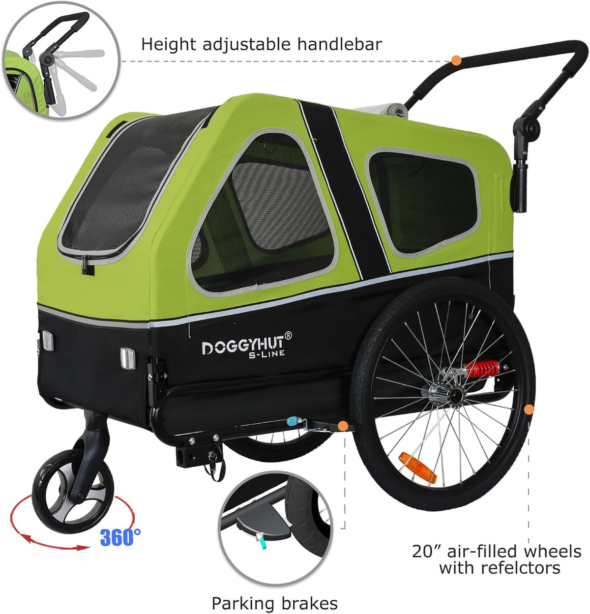 2026 Doggyhut S-Line XL Hundeanhänger & Hundebuggy mit Federung 2 in 1 Hunde Fahrradanhänger Jogger gefedert bis 45 kg