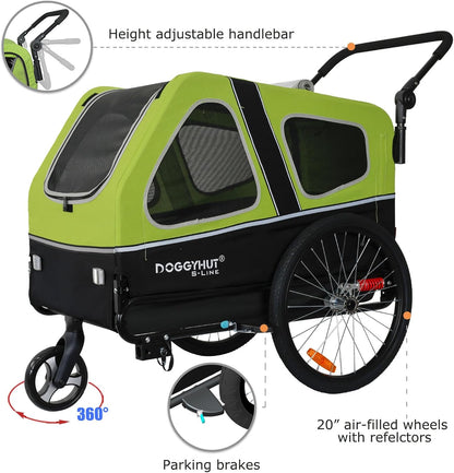 2026 Doggyhut S-Line XL Hundeanhänger & Hundebuggy mit Federung 2 in 1 Hunde Fahrradanhänger Jogger gefedert bis 45 kg