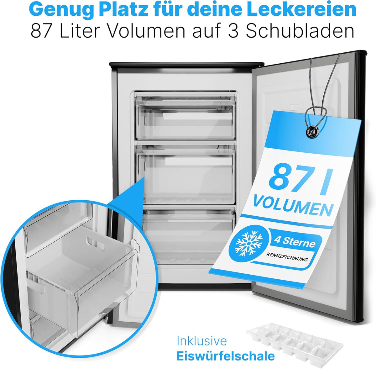 2026 Bomann Gefrierschrank 87L | Gefrierschrank klein mit Temperaturbereich ≤ -18°C | 3 Schubladen | Tiefkühlschrank mit wechselbarem Türanschlag | Freezer Tiefkühlschrank klein GS 7253 weiß