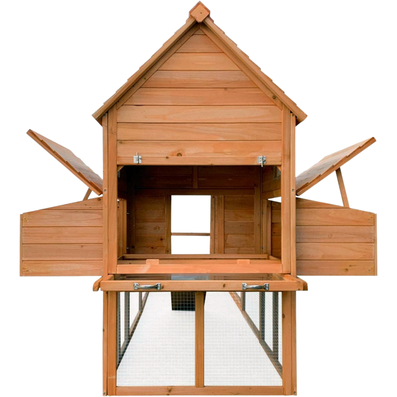 2026 Wiltec Hühnerstall 3100 x 1500 x 1500 mm braun mit Freilauf und Nistkästen aus Holz, Hühnerhaus mit Unterschlupf, Gitter und Kotwanne verzinkt