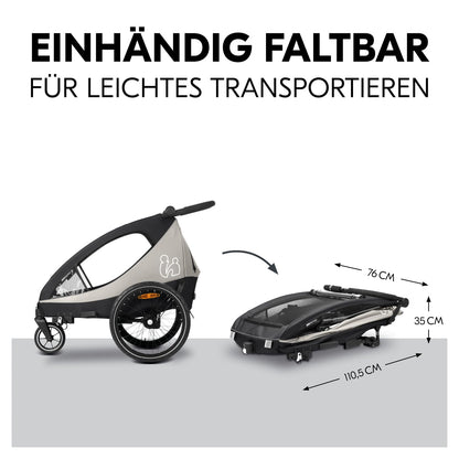 2026 hauck Fahrradanhänger & Kinderwagen Dryk Duo Plus mit Federung, für 2 Kinder (6-48 Monate), inkl. Deichsel, Buggyrad, Fahne und LED Licht, Faltbar, Höhenverstellbar, XL Kofferaum (Dark Green)