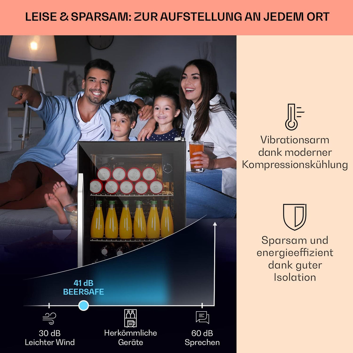 2026 Klarstein Mini Kühlschrank mit Glastür für Zimmer, Getrnkekühlschrank mit Verstellbaren Ablagen, Kleiner 80 Liter, Indoor/Outdoor Kühlschrank Leise