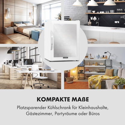 2026 Klarstein Mini Kühlschrank mit Glastür für Zimmer, Getrnkekühlschrank mit Verstellbaren Ablagen, Kleiner 80 Liter, Indoor/Outdoor Kühlschrank Leise