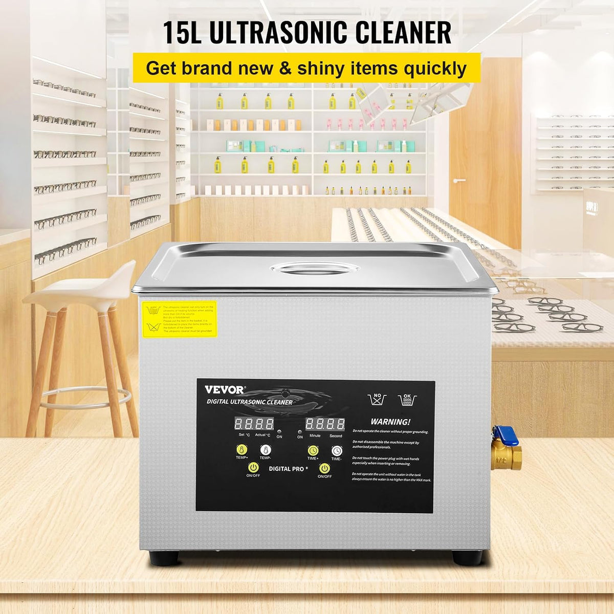 2026 VEVOR 15 L Ultraschallreiniger (600 W Heizung, 360 W Ultraschall) Professioneller digitaler Labor-Ultraschall-Teilereiniger mit Heizungstimer für die Reinigung von Glaszahninstrumenten