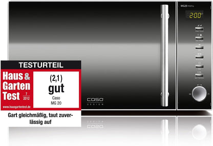 2026 Caso | MG20 menu 2-in-1 Mikrowelle mit Grill | 800 W, Grill 1000W, 2 Kombiprogramme + 14 Koch-Programme, Design Edelstahl und verspiegelt ,20L,Edelstahl