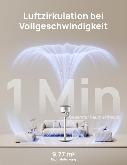 2026 Dreo Smart Standventilator mit RGB Light, 120° +120° Oszillierender Ventilator mit Fernbedienung, 20dB Leiser Bodenventilator für Schlafzimmer, 8H Timer, Silber