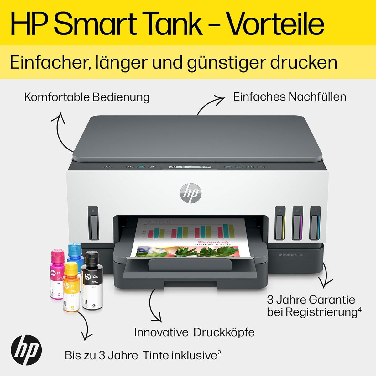 2026 HP Smart Tank 7605 4-in-1 Multifunktionsdrucker (WLAN; Duplex; ADF) – 3 Jahre Tinte inklusive, 3 Jahre Garantie, großer Tintentank, hohe Reichweite, Drucken in hoher Qualität