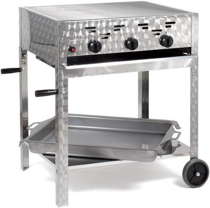 2026 Gasgrill-Kombibräter 11kW 3-flammiger Edelstahl-Brenner fahrbar mit Grillrost und Stahlpfanne Gastrobräter Profigrill Verein