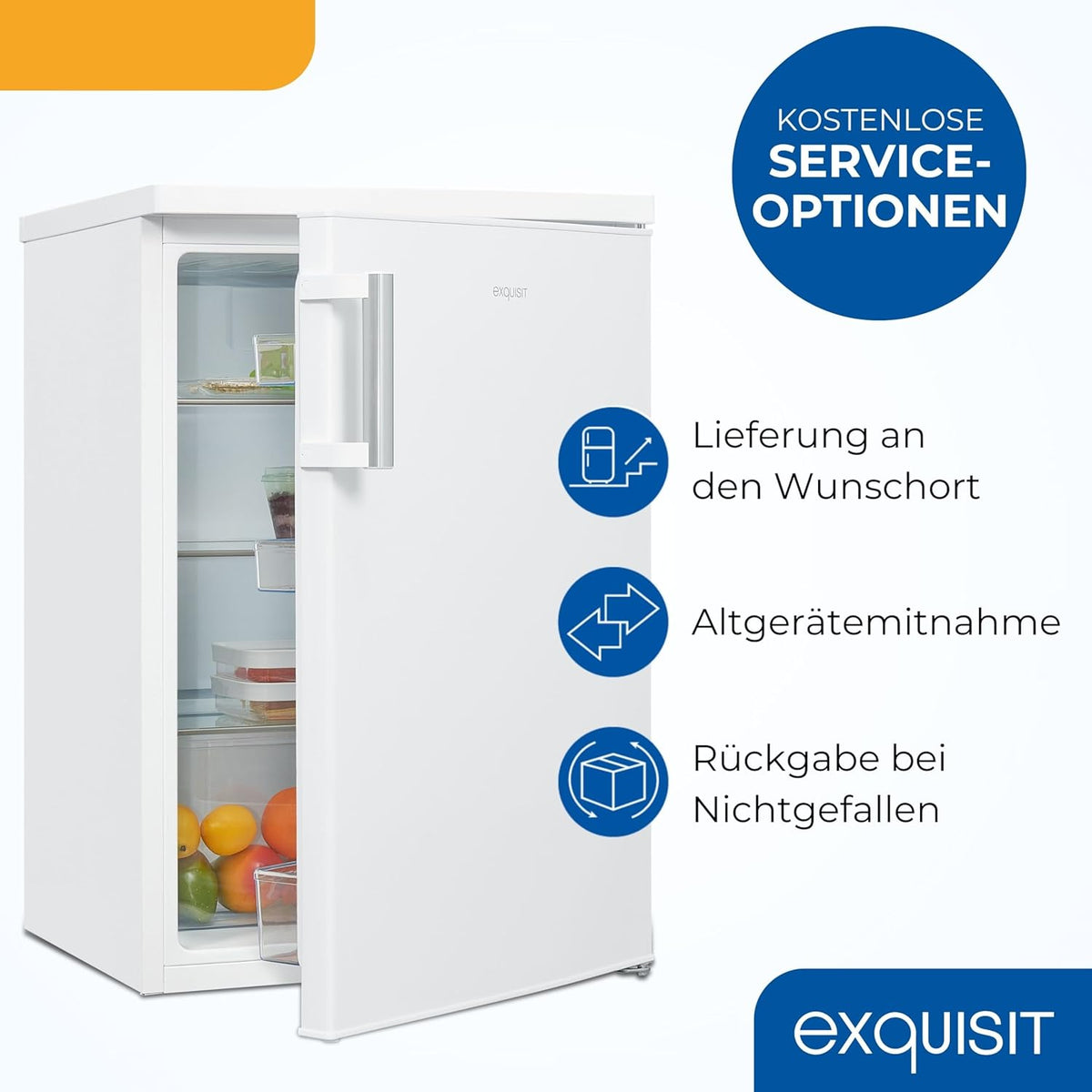 2026 Exquisit Kühlschrank ohne Gefrierfach, 133 Liter, Vollraumkühlschrank freistehend, Türanschlag Wechselbar, KS516-V-H-010D weiss