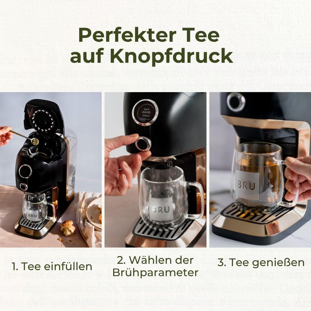 2026 BRU Teeautomat für losen Tee, Kräuter & Teebeutel – Heißwasserspender & Teemaschine in einem, ohne Kapseln, filtriertes Wasser auf Knopfdruck, automatisches Reinigungssystem