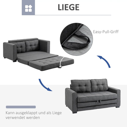 2026 HOMCOM Schlafsofa 2-Sitzer ausziehbar Massivholz Federung Grau