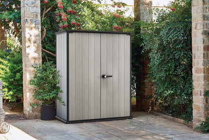 2026 Keter High Store Plus Aufbewahrungsbox, 1400l Fassungsvermögen, Außenmaße B/T/H 140x73,6x170,4cm, Duotech Material, anstreichbar, wasserdicht, wetterfest und pflegeleicht