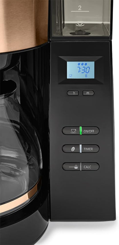 2026 Melitta AromaFresh - Filterkaffeemaschine - mit Glaskanne - integriertes Mahlwerk - Timer Funktion - 10 Tassen - Pure Black