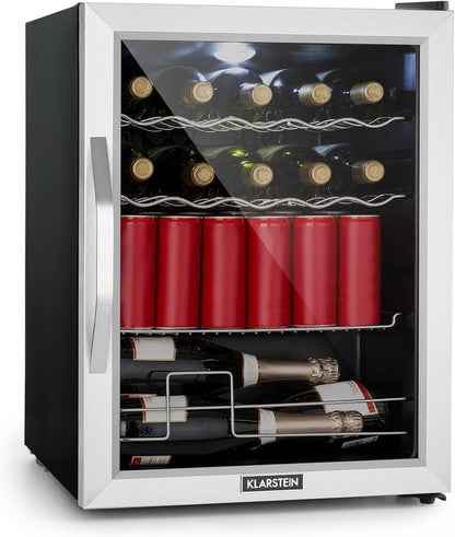 2026 Klarstein Mini Kühlschrank mit Glastür für Zimmer, Getrnkekühlschrank mit Verstellbaren Ablagen, Kleiner 80 Liter, Indoor/Outdoor Kühlschrank Leise