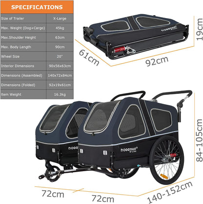 2026 Doggyhut S-Line XL Hundeanhänger & Hundebuggy mit Federung 2 in 1 Hunde Fahrradanhänger Jogger gefedert bis 45 kg