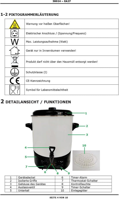 2026 DEMA Einkochautomat EA27 – 27 Liter, 1800 Watt, Einkocher, Einkochtopf, Glühweintopf, Gulaschkanone, mit Timer & Alarm – ideal für Einkochen, Erhitzen & Warmhalten