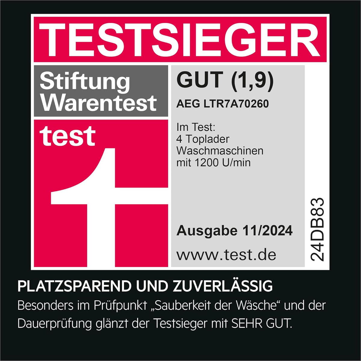 2026 AEG LTR7A71370 Waschmaschine Toplader / Serie 7000 mit ProSteam / ProSteam - Auffrischfunktion / 7,0 kg / Leise / Mengenautomatik / Nachlegefunktion / Wasserstopp / 1300 U/min