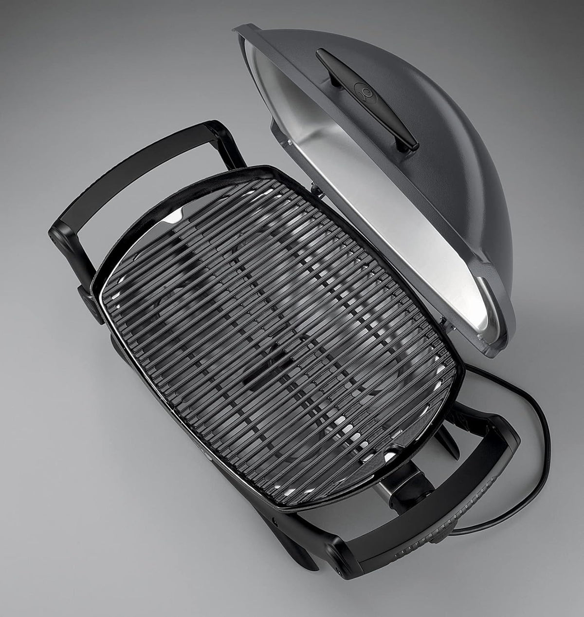 2026 Weber Q2400 Elekrogrill mit Seitentischen, 54 x 39cm Grillfäche, portable, 2-geteilter porzellanemaillierter Guss-Grillrost, Aluminiumguss Deckel & Gehäuse - Dark Grey (55020079)