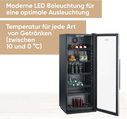 2026 SEVERIN Flaschenkühlschrank, mit integriertem Schloss und integrierter LED-Beleuchtung, 118 L Nutzinhalt, schwarz/silber, FSK 8840
