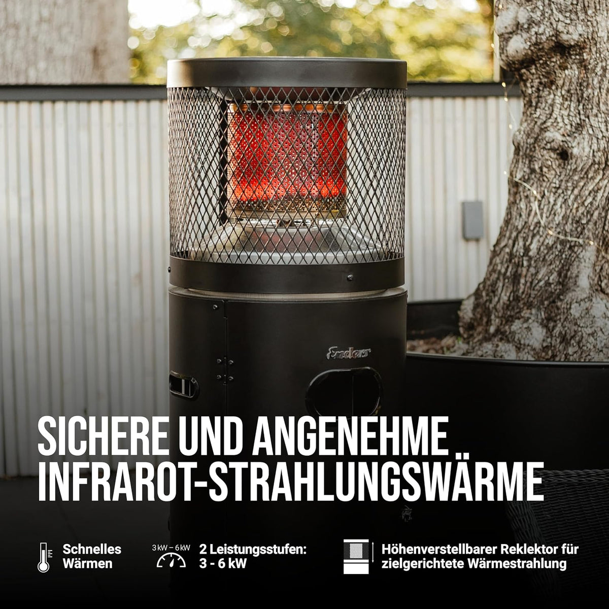2026 Enders® Terrassenheizer Gas Polo Black 2.0, Gas-Heizstrahler, Terrassenstrahler mit stufenloser Regulierung, ENDUR Reflektionssystem, Transporträder, Umkippsicherung #5464
