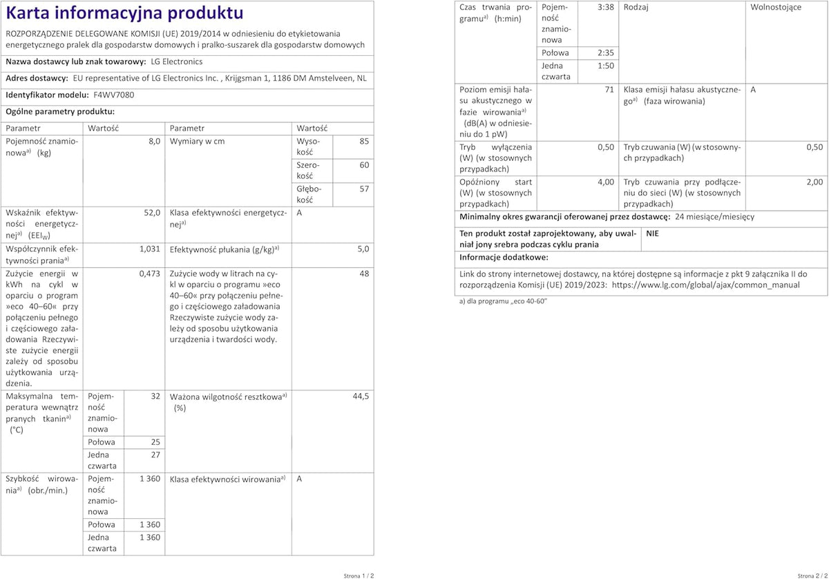 2026 LG F4WV7080, Klasse A, Frontlader-Waschmaschine 8 kg, 1400 U/Min, AI Direct Drive, Wi-Fi, Tiefenreinigung mit Dampf, Groe Kapazitt, TRIPLE A, Auentür aus Sicherheitsglas, 62 x 60 x 85 cm Wei